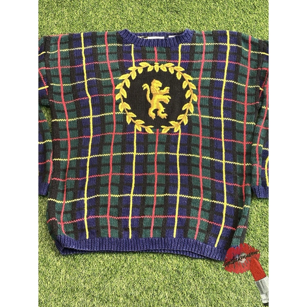 Vintage‎ Westbound Cosby Sweater XL Biggie Hip Hop 90s Plaid Crest Hand Knit